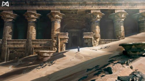 2d concept art of a lost Egyptian temple