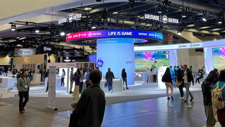 Magic Media GDC, an exhibition hall with prominent displays from various gaming companies, networking, and engaging with the latest industry innovations.