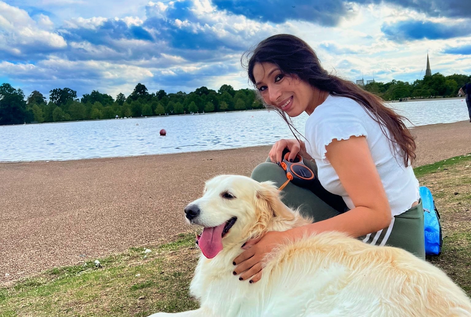 Lab retriever with woman