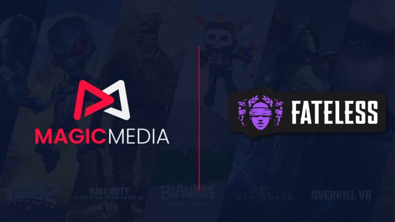 Magic Media and Fateless Games, a montage of various game characters from multiple titles in the background.