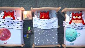 Magic Media 2d and 3d animation of red birds in a bed