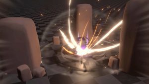 Magic Media real-time VFX showcases an intense collision effect, with vibrant energy and particles erupting in a simulated environment, demonstrating the impact of dynamic visual effects in gaming.